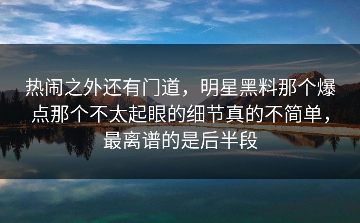 热闹之外还有门道，明星黑料那个爆点那个不太起眼的细节真的不简单，最离谱的是后半段