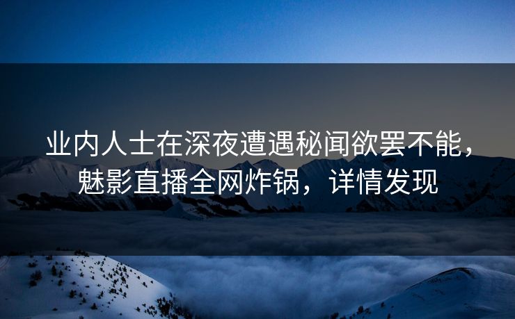 业内人士在深夜遭遇秘闻欲罢不能，魅影直播全网炸锅，详情发现